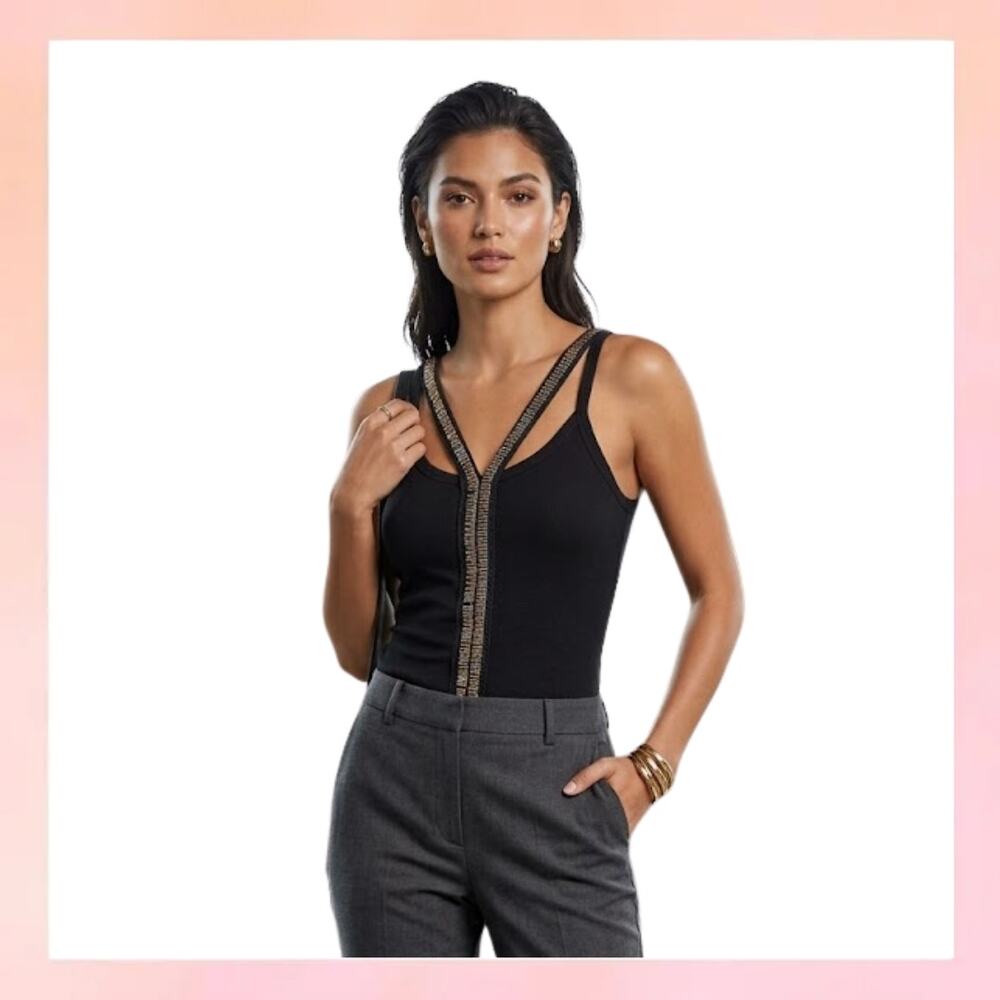 Daytrip Black Beaded Strappy Tank Top - Size XS
